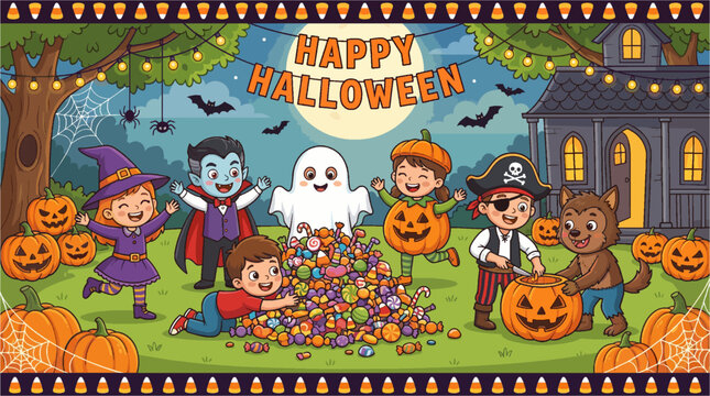 anak-anak mengenakan kostum Halloween