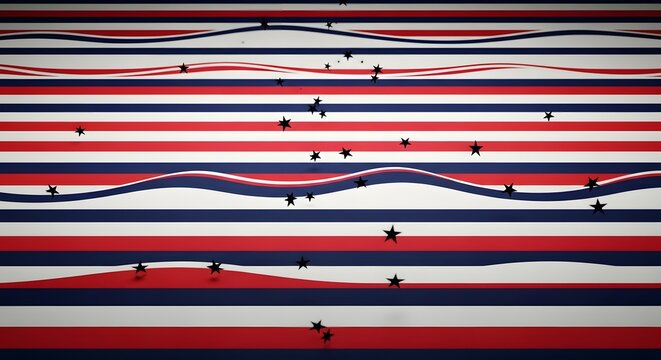 Seamless pattern of wavy red blue white stripes and stars