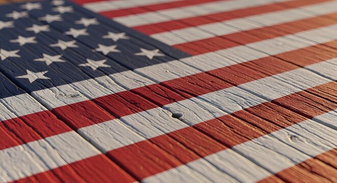 American flag pattern on rustic wooden planks