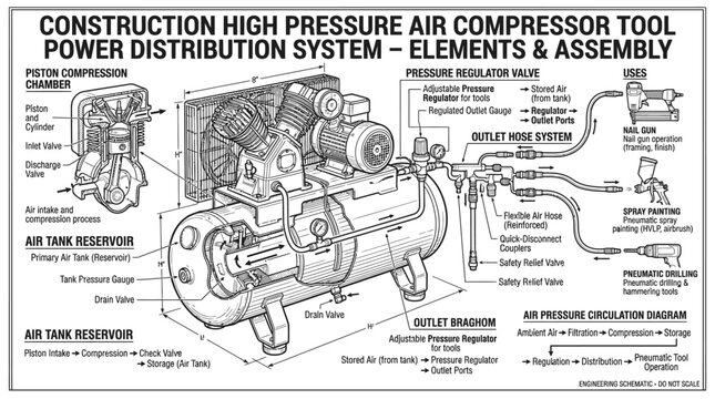 Construction air compressor power distribution system diagram.