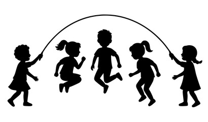Kids jumping rope silhouette set with playful children isolated on white background vector illustration © MDShahinuddin