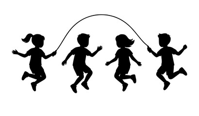 Silhouette of happy kids jumping rope together isolated on white background vector design © MDShahinuddin