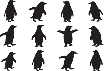 Collection of penguin silhouettes in various poses © BipashaSketches 