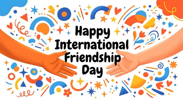 Celebrating international friendship day diverse hands united in colorful joyful graphic design for social media