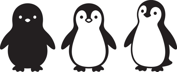 Three cute cartoon penguins standing upright © BipashaSketches 