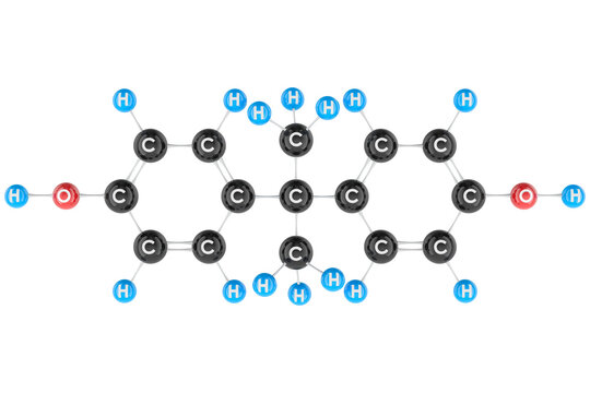 Bisphenol A BPA molecule model, transparent background.