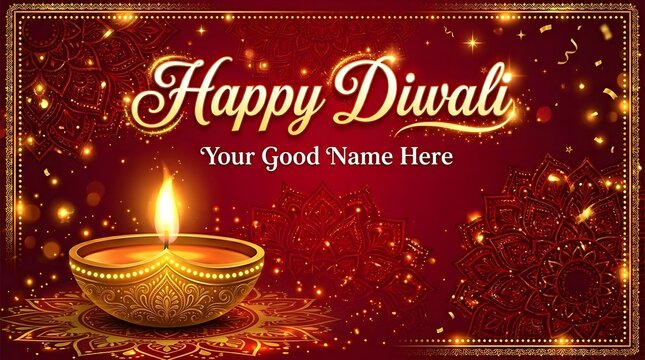 Diwali celebration golden diya lamp with ornamental background for festive greetings and invitations