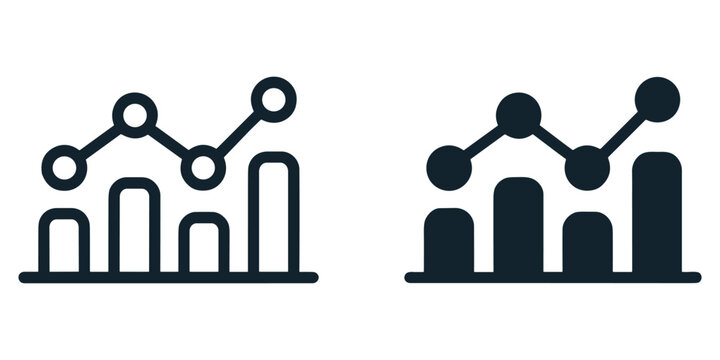 Business growth graph chart icon set showing statistical data analysis in linear and solid styles