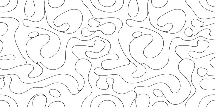 Continuous line art pattern with abstract flowing liquid shapes and organic swirly line drawing