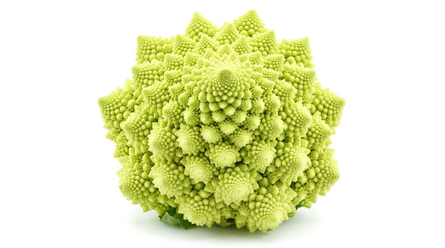 Romanesco broccoli, also known as romanesco cauliflower, a unique vegetable with a natural fractal pattern isolated on white background