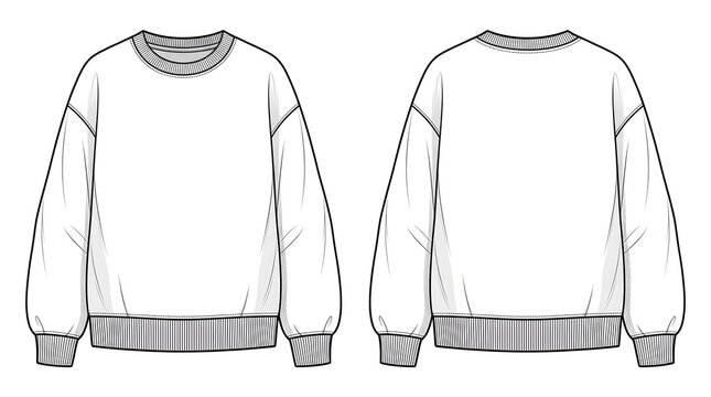 Front and back view of a technical fashion sketch of a sweatshirt