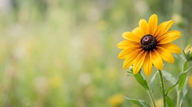 Yellow black eyed susan flower blooming in a summer meadow