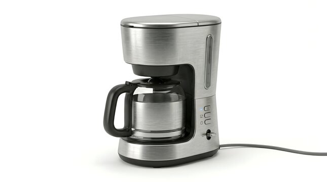 Sleek contemporary coffee maker appliance isolated on a pure white studio background highlighting its modern design for home or office use