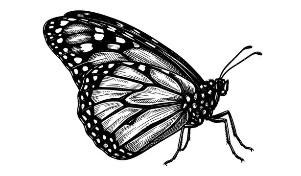 Hand Drawn Monarch Butterfly Side View Sketch Vector Illustration Wildlife Insect Design