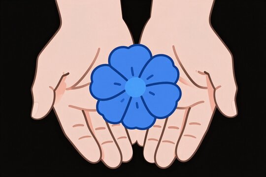 two hands holding a blue flower