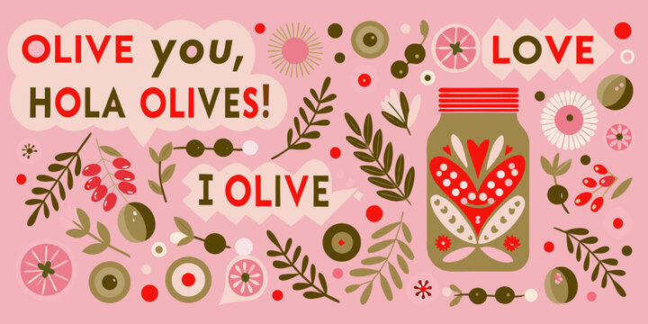 Olive themed floral ornament with text vector illustration