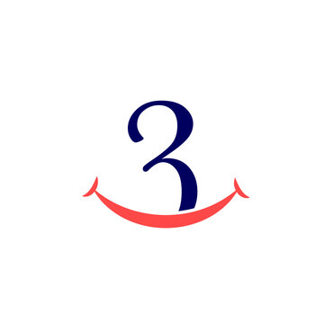 3 Number Smile Logo Design Vector Eps
