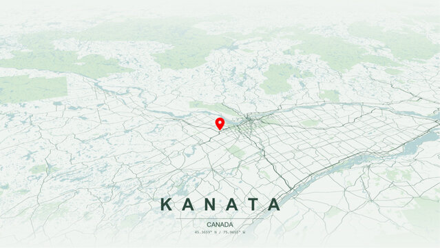 Modern minimalist vector map of Kanata, Ontario, Canada. High-quality scalable illustration of Kanata Ottawa Silicon Valley North city grid for posters design.