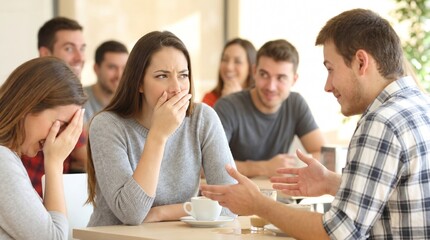 Obraz premium Second Hand Embarrassment Reaction Displaying Genuine Human Emotion During Casual Conversation and Unexpected Social Misstep