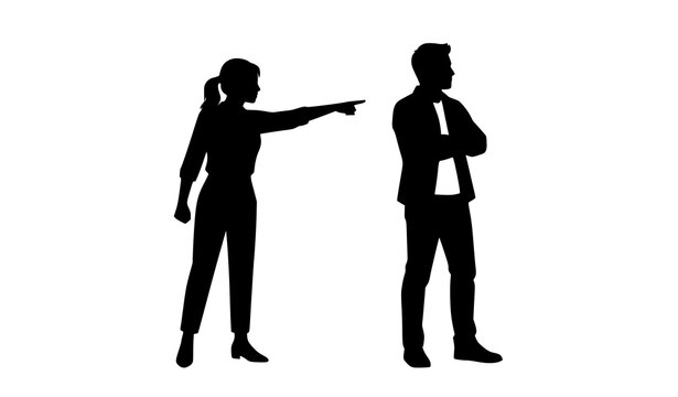 Relationship conflict silhouette with woman accusing man isolated on white background vector illustration