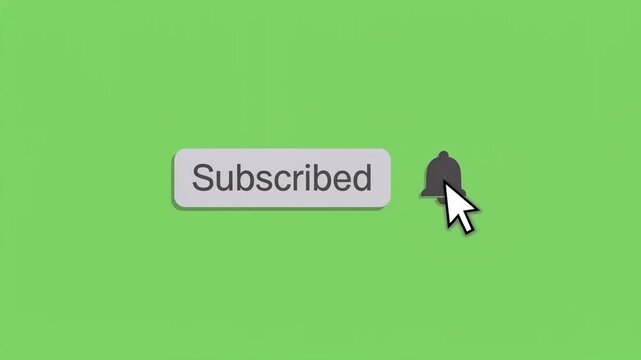Cursor clicks notification bell next to 'Subscribed' button on a bright green background.