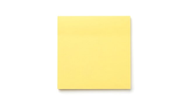 Isolated on a stark white backdrop this vibrant yellow paper sticky note offers a blank square surface for writing reminders messages or creative ideas symbolizing communication and organization