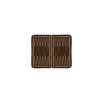 Open Wooden Backgammon Board Showing Dark Brown Panels With White Triangular Pips And Metal Center Hinges Vector Illustration