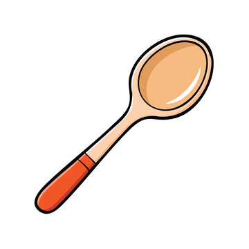 Simple Cartoon Wooden Spoon with Orange Handle on White Background