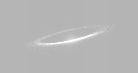 Abstract silver neon ring in perspective on gray  background, realistic glowing white cosmic planet orbit portal overlay © Maxim