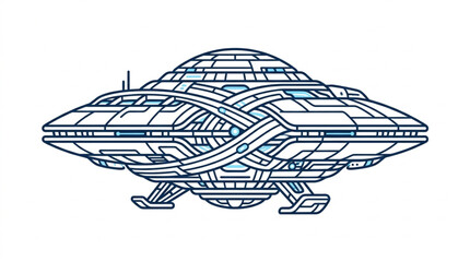 Futuristic alien spacecraft flying saucer with intricate details. © Putra