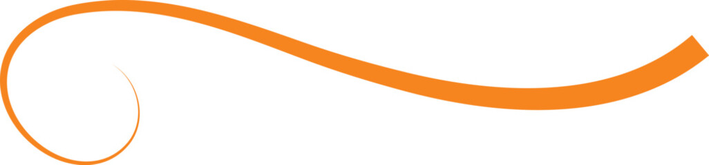 Elegant orange swoosh swirl on a white background. Flowing curved line graphic with a spiral flourish detail. Vector design element representing movement, style, and creativity. © NOMAN