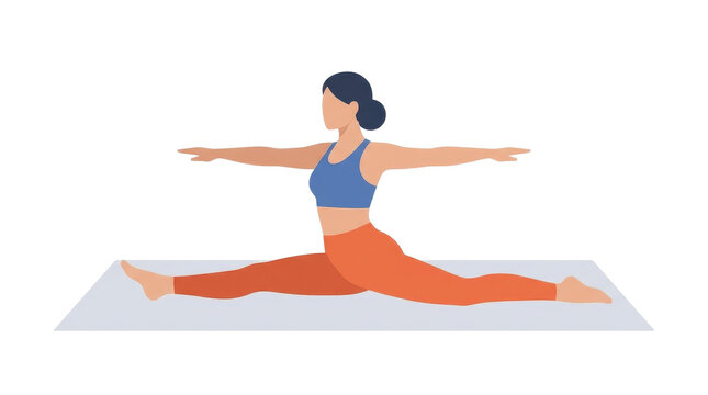 Young Woman Practicing Yoga Split Monkey Pose on Mat Flat Vector Illustration