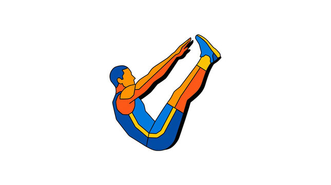 Man Doing V-Sit Abdominal Exercise Flat Vector Illustration for Fitness and Sports Design