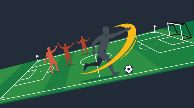 Referee Waves Play On Despite Player Protests &ndash; Advantage Rule Soccer Vector Illustration