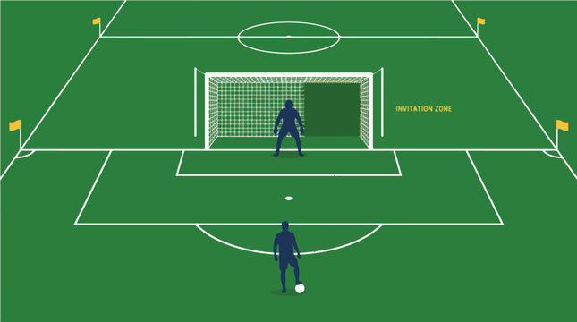 Goalkeeper Baiting Attacker Toward Preferred Shooting Zone &ndash; Soccer Mind Game Vector