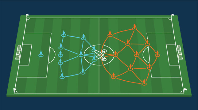 Two Football Tactical Systems Colliding at Midfield &ndash; Soccer Formation Strategy Vector