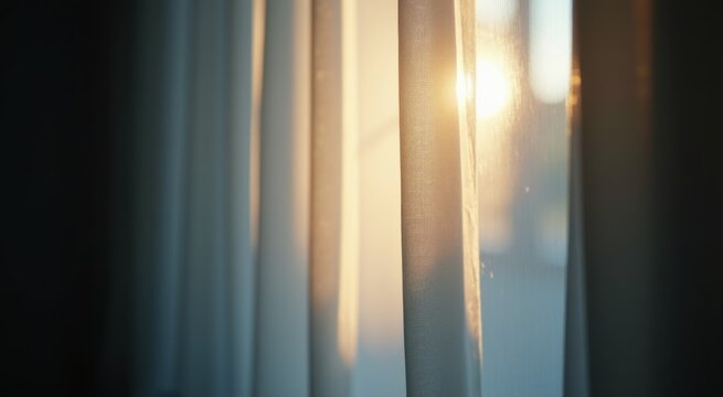 Sunlight shining through a window with curtains in the foreground