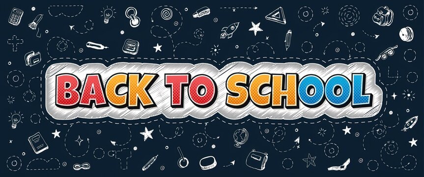 Back to school banner with hand drawn doodle elements