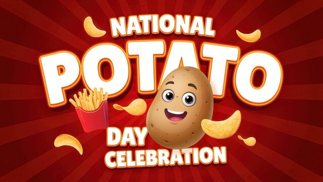 National potato day celebration poster with cute potato