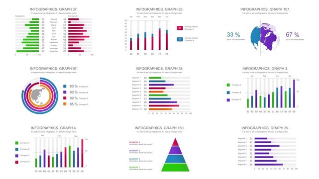 Corporate Infographic Elements with Animated Financial Charts, Graphs, and Data Diagrams