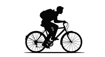 Fototapeta premium silhouette of man riding bicycle with backpack