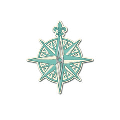 Mint Green Paper‑Cut Compass Rose Icon Topped With A Fleur‑De‑Lis, Featuring Geometric Triangular Cutout Pattern And Soft Shadow For Modern Stationery, Branding And Vector Illustration © skema