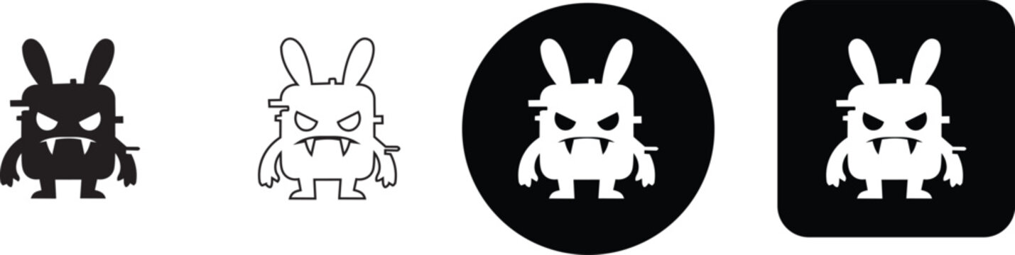 Angry rabbit bunny monster character icon vector set for dark theme gaming interface