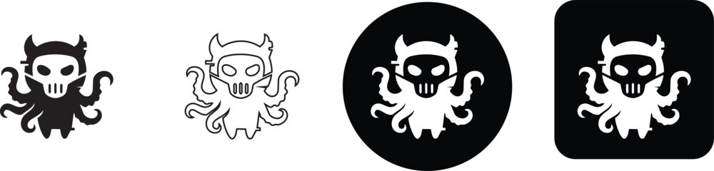 Spooky octopus devil skull monster character icon vector set for Halloween or gaming assets © Nusrat