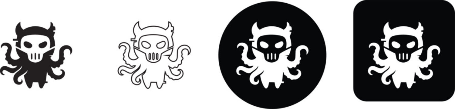 Spooky octopus devil skull monster character icon vector set for Halloween or gaming assets