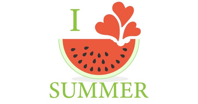 Summer animation in 4k format with watermelon and text. I love summer