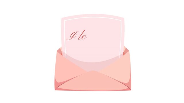 Animation of an open envelope with the inscription "I love you" and a twinkling heart. A romantic message. 
