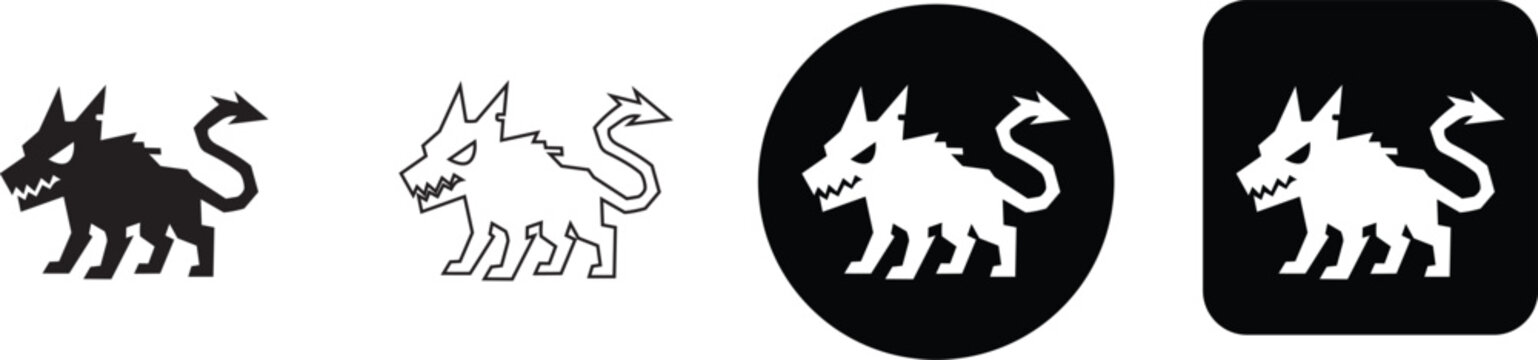 Mythical cerberus hellhound devil dog monster character icon vector set for gaming assets