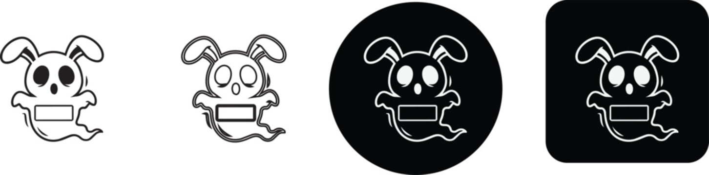 Spooky ghost phantom rabbit bunny vector icon set in different style variants for Halloween holiday celebrations