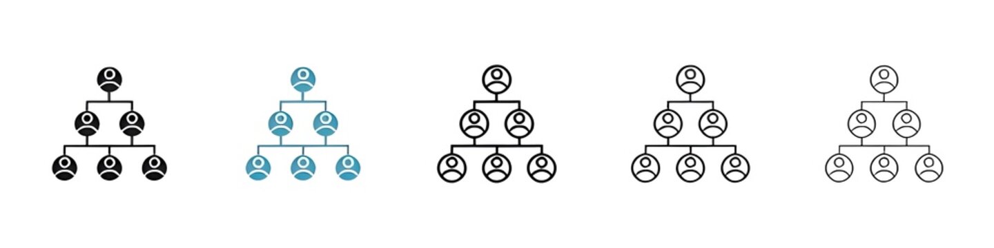 Hierarchical Structure vector icon set. Flow chart layout vector symbol. Decision tree vector sign for UI designs in black and white color. Thin line customizable illustration. Vector. Editable stroke